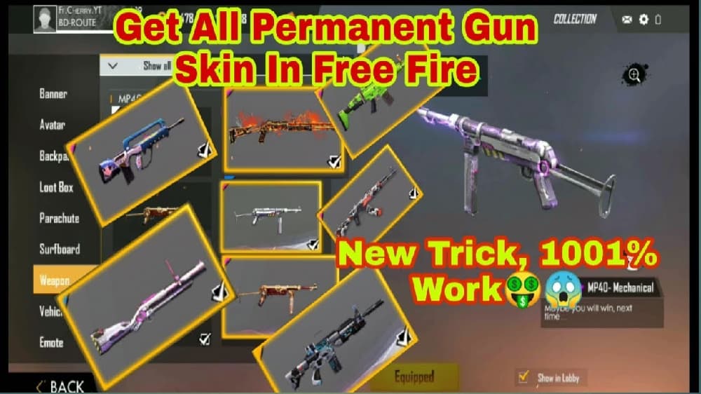 receive free fire gun skin forever